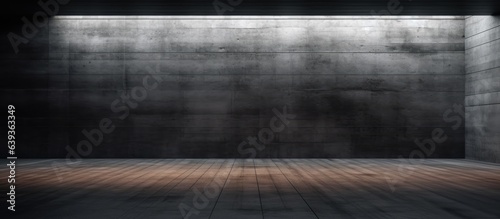 Abstract rendered architectural background with a smooth interior of empty dark concrete and wood © HN Works