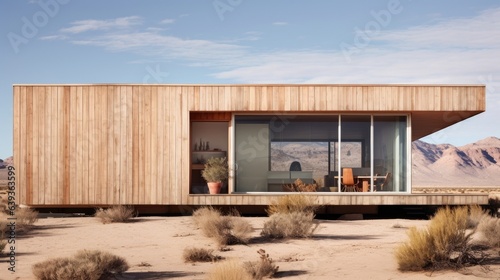 A wooden house in the desert