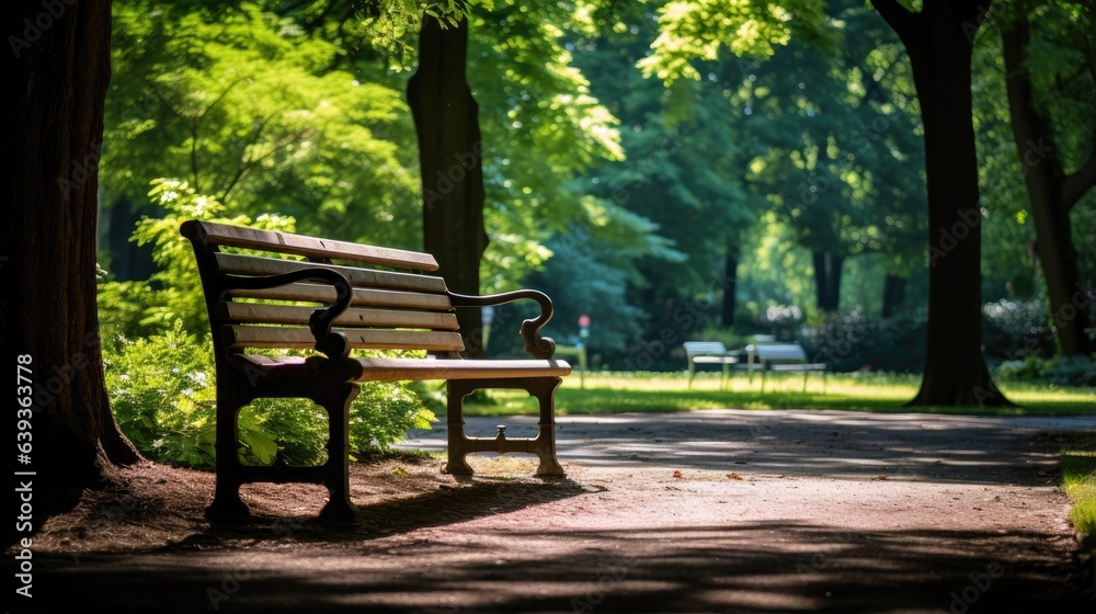 A parkbench at the park during summer A parkbench at the park during summer