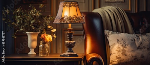Luxurious victorian style table lamp on living room desk