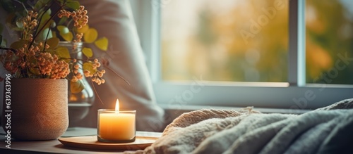 Cozy interior with candles and aroma stick home decor for comfort and coziness