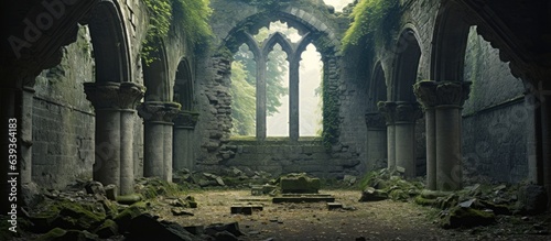 Inside a dilapidated structure towards the sky photo