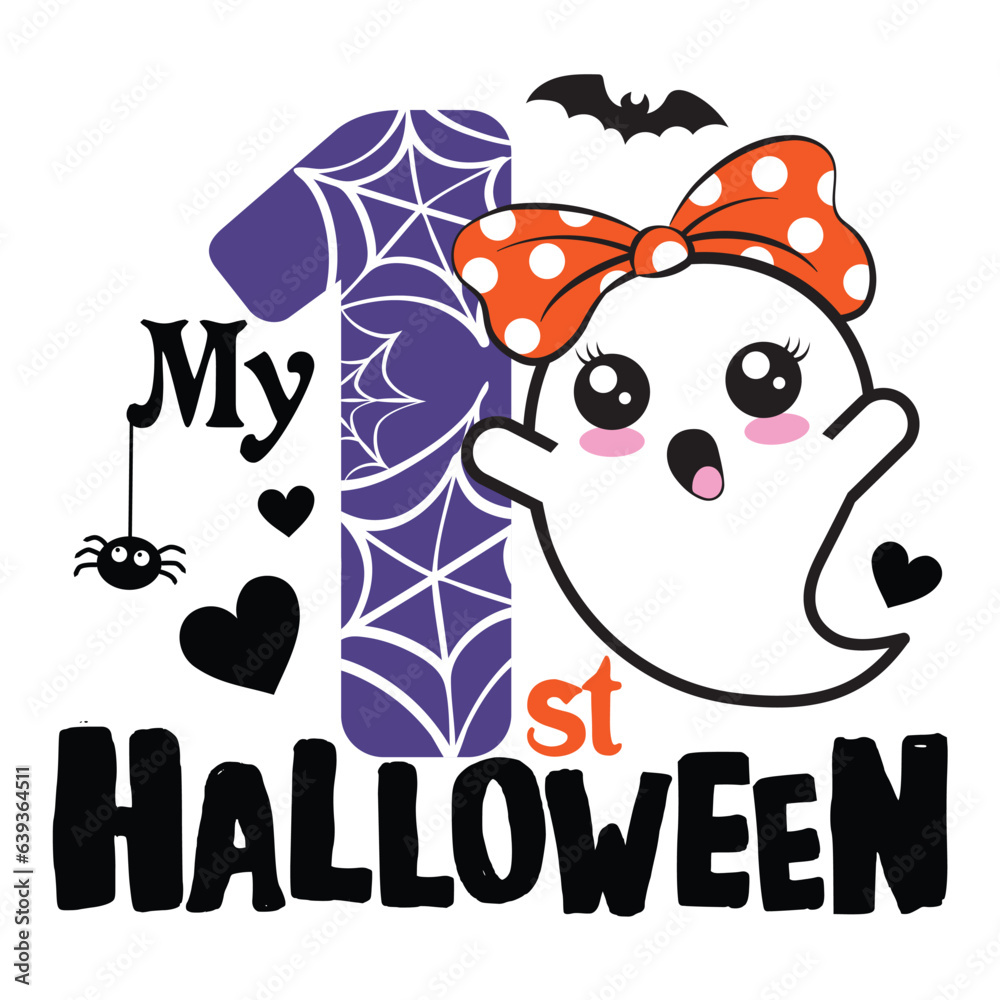Fototapeta premium My First Halloween illustration with ghost