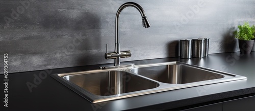 Metal sink and faucet in the kitchen
