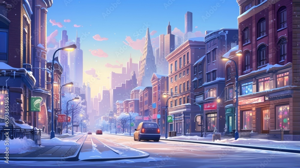 A city street at winter