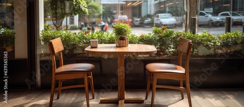 Furniture made of wood placed in a coffee shop