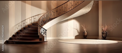 Upscale home features a graceful curved staircase