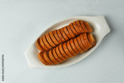 Butter rusk bread. Cake Rusk isolated on white background. top view         