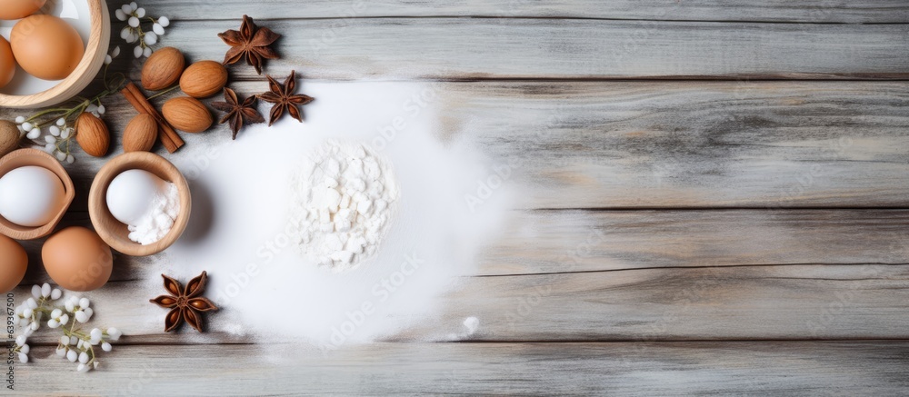 Baking on a wooden rustic table with a white background