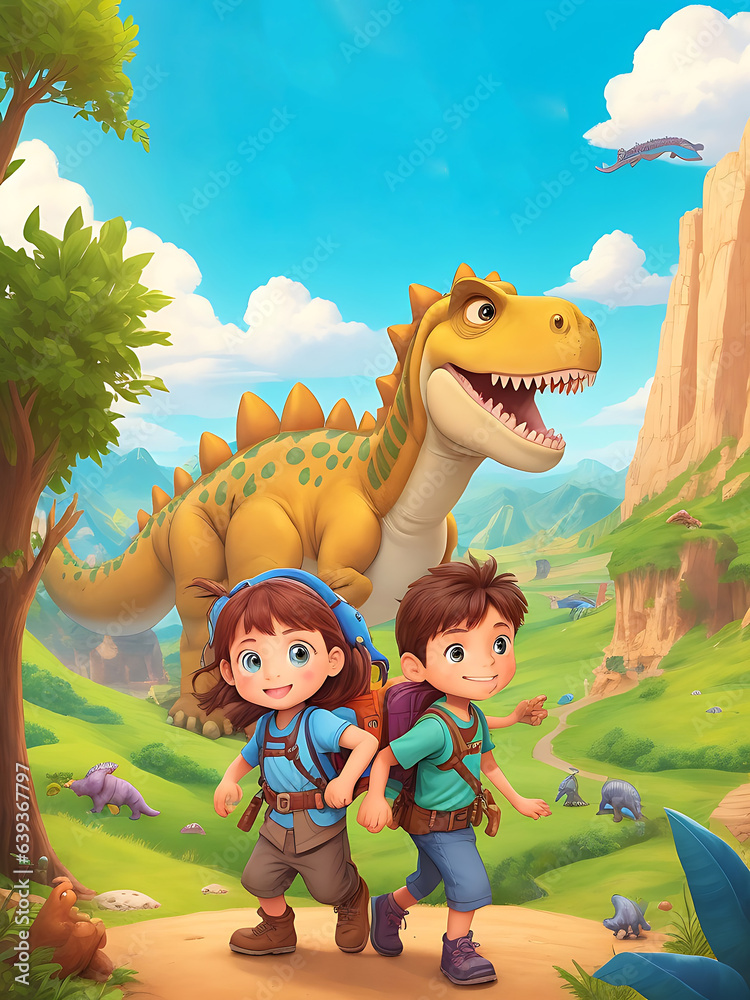 Obraz premium 4K Image cover KDP for kids dinosaur cartoon cover page AI generated 