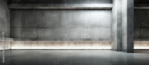 a concrete room with abstract interior design against an architectural background