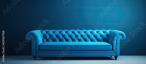 ed illustration of a modern sofa in the living room with a blue color scheme and clipping path