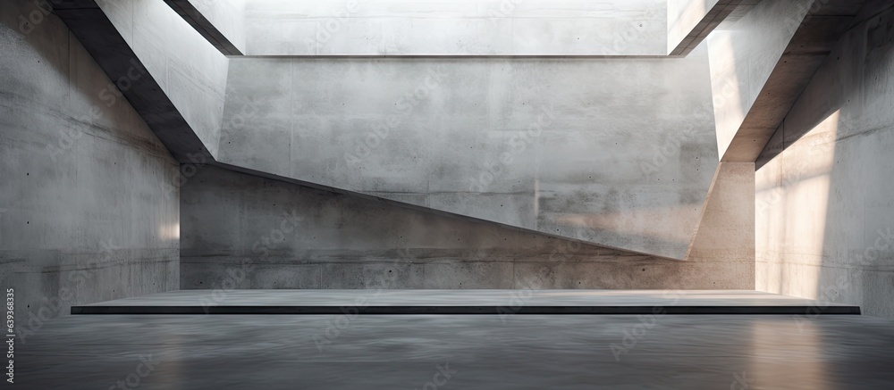 a concrete room with abstract interior design against an architectural background