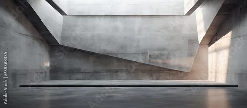 Panel kuchenny z motywem a concrete room with abstract interior design against an architectural background