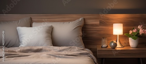 Bedroom with pillows and night table photo