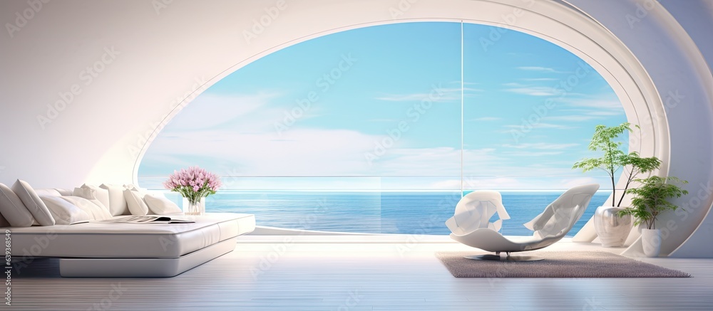 Fototapeta premium Contemporary interior design showcasing sea views