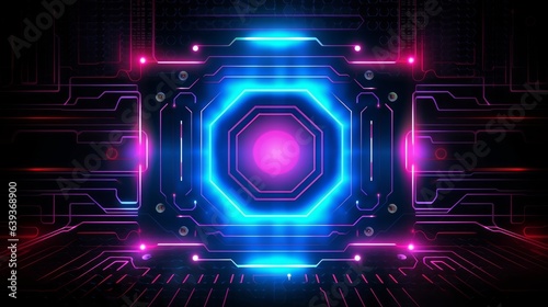 Neon Background with Hi-Tech Circuitry. AI generated