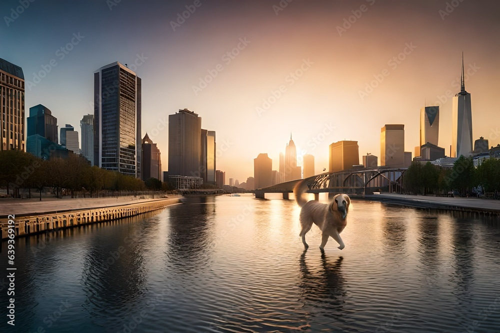 city skyline at dusk