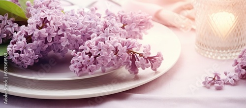Fresh lilac flowers arranged on a table