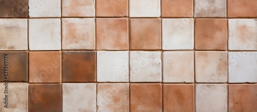 Fotografia Terracotta tiles in rustic style for interior walls or floors with a brown and w