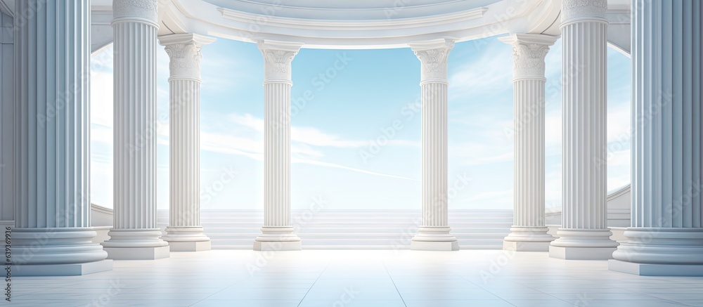 Architectural experience empty room with abstract design wide hall with columns and balks