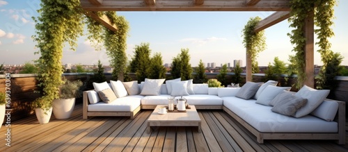 Gorgeous outdoor lounge area with pergola for interior designing © HN Works