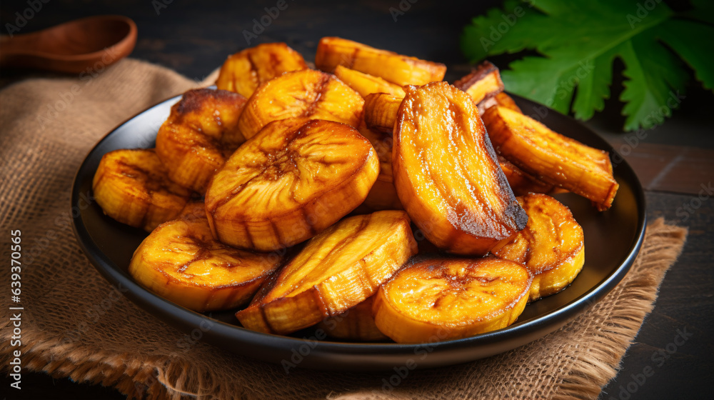 Ripe fried African plantain - local staple food served as meals with sauce or as a side dish in Nigeria, West Africa and other African countries Ripe fried African plantain - local staple food served as meals with sauce or as a side dish in Nigeria, West Africa and other African countries