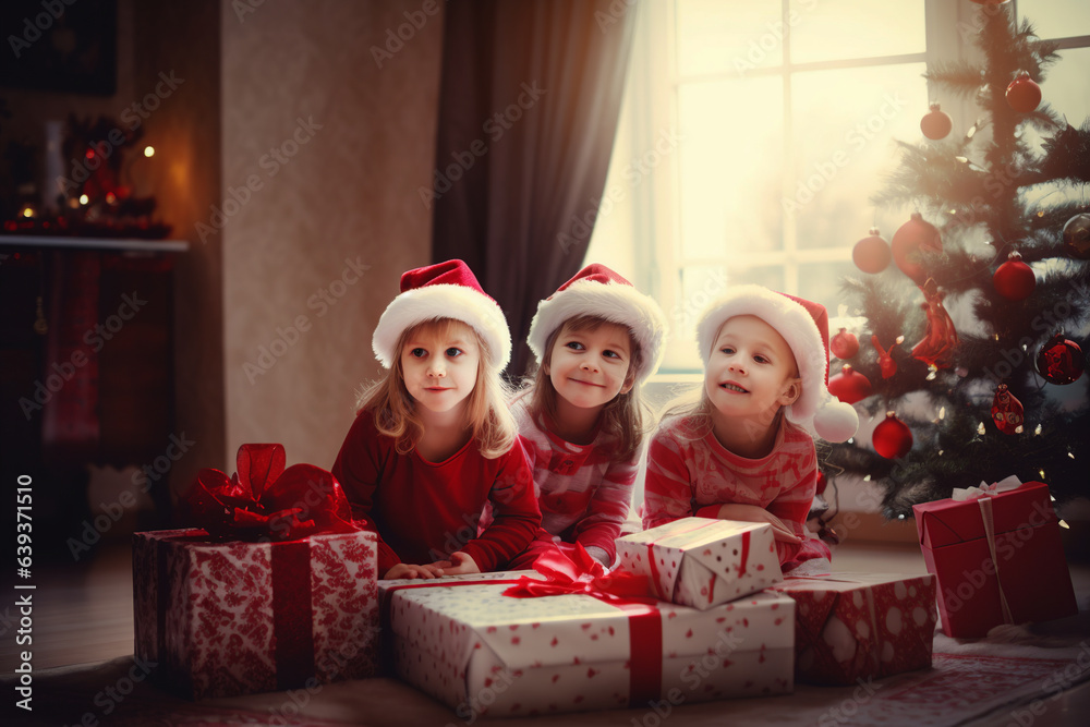 Children at christmas. Generative AI.