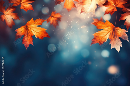 Autumn fall leaves in the park, seasonal banner with autumn foliage, copy space