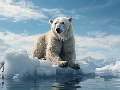 Klimawandel  Eisb  r auf einer schmelzenden Eisscholle im Polarmeer  Generative KI