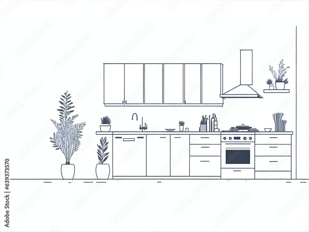 Kitchen draw blueprint. AI generated illustration