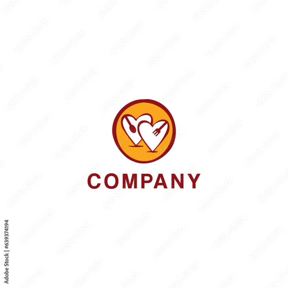 Food testy food heart loving logo design, restaurant logo, plate and spoon, food, testy, editable vector 