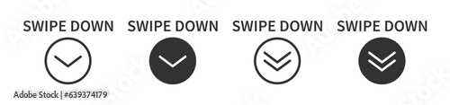 Swipe down icon. UI arrow signs. Scroll symbol. Drag action symbols. Move finger icons. Black color. Vector isolated sign.