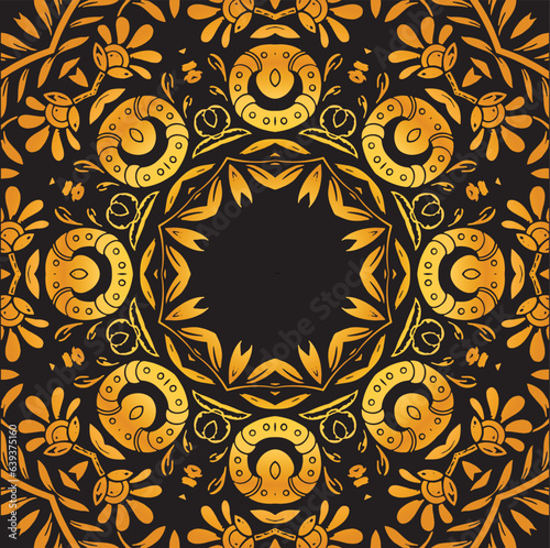 Luxury ornamental mandala design background in gold, Luxury wedding invitation, Ornamental floral corner frame, black background with gold mandala decoration