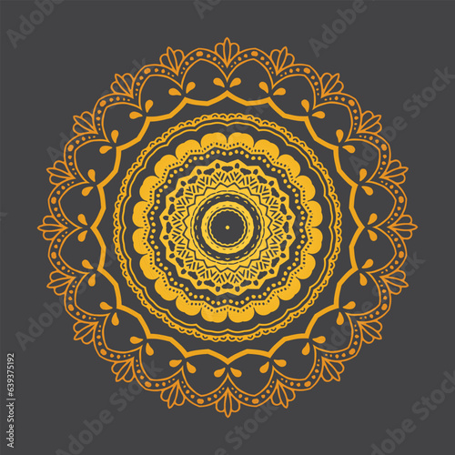 Luxury ornamental mandala design background in gold, Luxury wedding invitation, Ornamental floral corner frame, black background with gold mandala decoration
