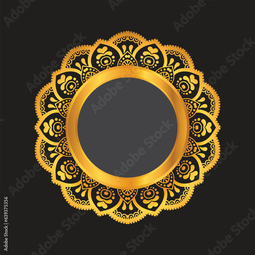 Luxury ornamental mandala design background in gold, Luxury wedding invitation, Ornamental floral corner frame, black background with gold mandala decoration