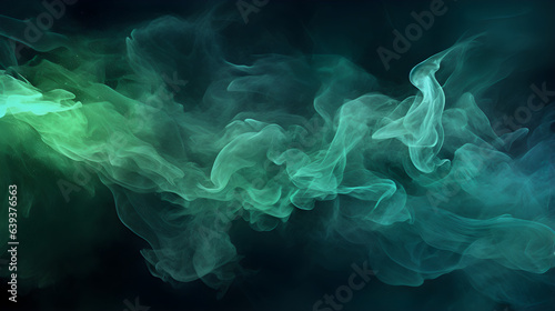 Mesmerizing Blend of Blue and Green Glitter Forming Steam Cloud Shape on Dark Background.