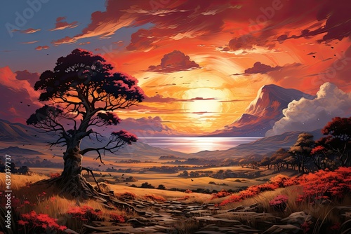 Experience the tranquility of an AI-painted sunset casting warm hues over a tranquil countryside, where every stroke of AI-generated art captures the serenity of the moment.