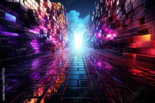 Delve into a cybernetic realm of geometric patterns and neon hues as AI takes center stage in crafting a dynamic and futuristic visual experience.
