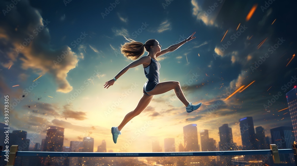 une athlète sautant vers le ciel, généré par IA