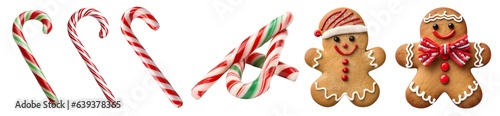 Foto Set of Candy cane and Gingerbread man cookie biscuit on transparent background cutout