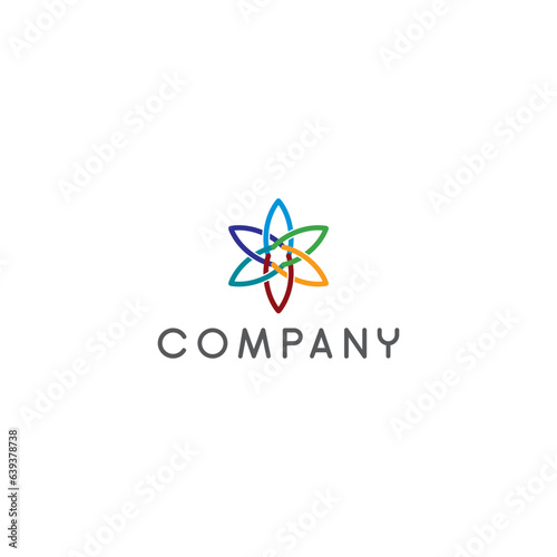 Multi colored abstract science flower star shape design, logo type, flower palette, vector illustration. technology innovative 