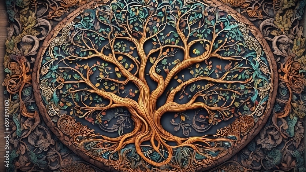 Thai style painting, tree of life abstract design
