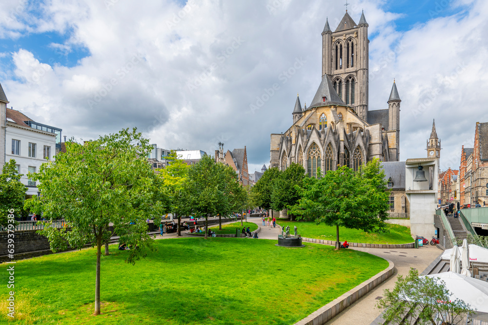 Fototapeta premium The 13th Century medieval Saint Nicholas' Church in the historic center of Ghent, Belgium.