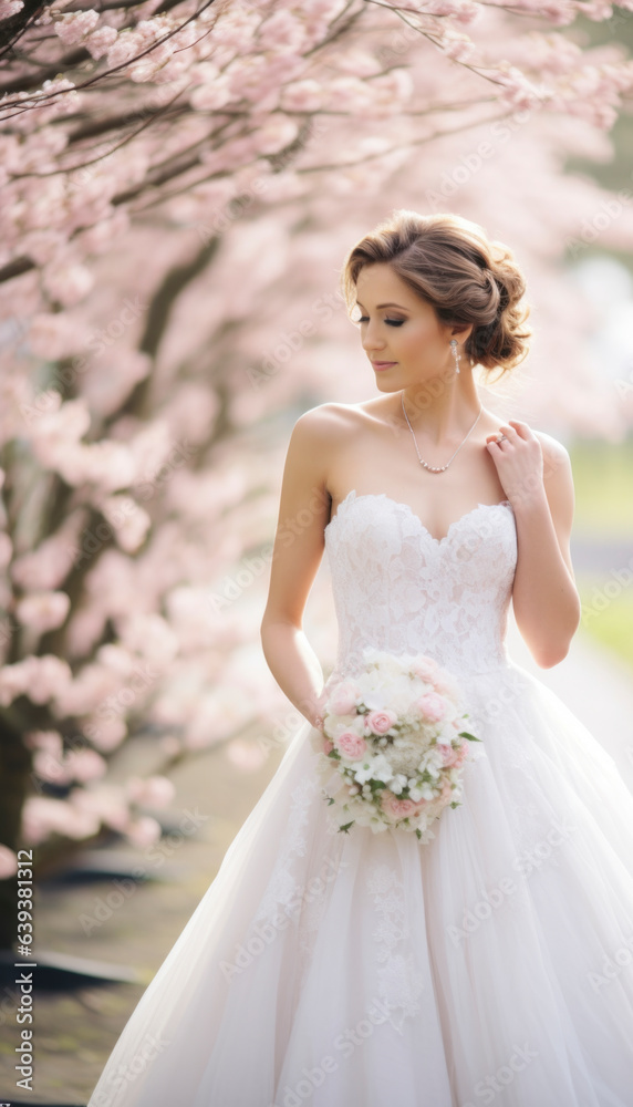 Beautiful bride ready to get married in her stunning wedding dress. Generative AI illustrations Beautiful bride ready to get married in her stunning wedding dress. Generative AI illustrations