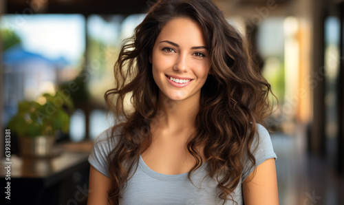 Portrait of Beautiful Brunette Woman with Shining White Teeth