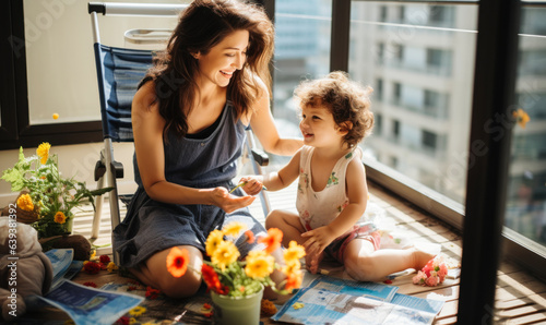 Mindfulness in the Moment: Mother and Children Disconnect from Technology on Balcony