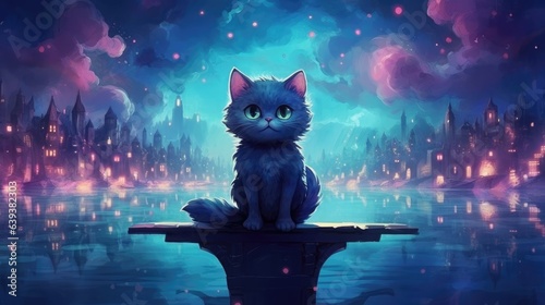 Charming and delightful painting of a cute cat in the wilderness