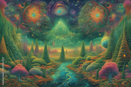 Evergreen Dreamscapes in DMT Vision 