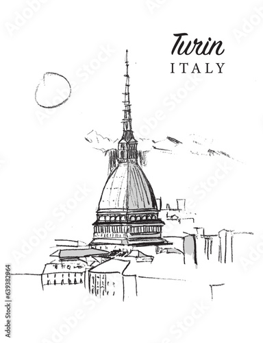 Drawing sketch illustration of Turin, ıtaly